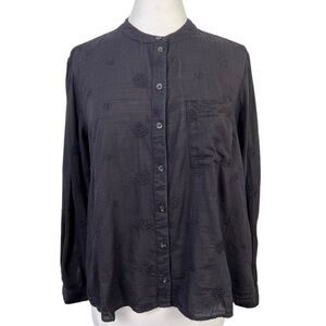 Anthropologie Pilcro The Whitney Trapeze Embroidered Cotton Button-Front Blouse